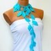 Handmade Crochet ivy, aqua turquoise ivy leafs Lariat Scarf. Fashion Flower Scarves, Necklace...