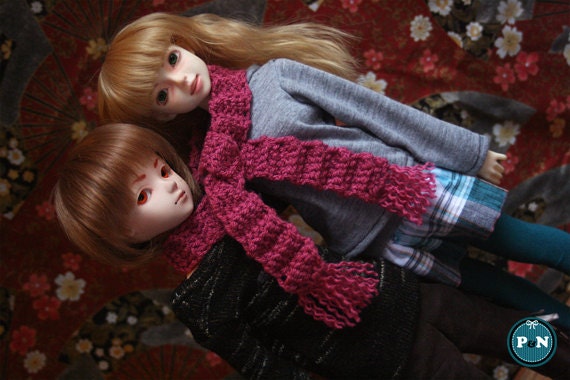 Crocheted Scarves for MSD in Brown, Grey, Black, Lavender and Magenta (for dolls)
