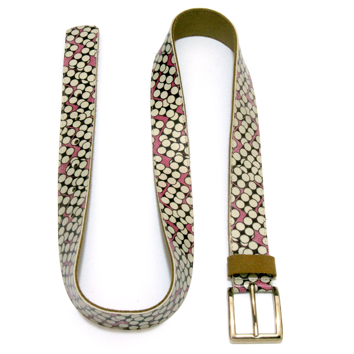 ON SALE: Polka Dot Leather Belt - Women Pink Belt - Pink and White Polka Dots