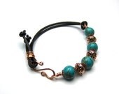 Turquoise Bracelet with Leather and Copper