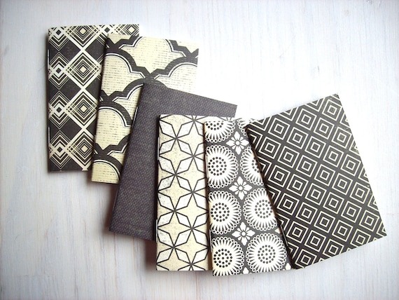 Stocking Stuffer: 6 Tiny Journals Set, Black and White Journals, Jotters, Mini Journals, Small Notebooks, Christmas, Geometric - Set of 6