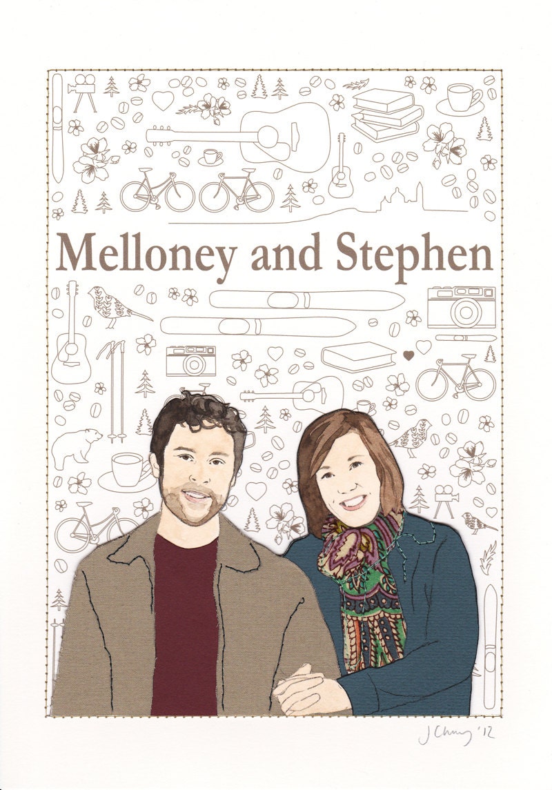 Custom Portrait Collage - Couple with Illustrations Background