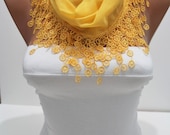 Women  Yellow Cotton Shawl / Scarf - Headband - with Lace Edge