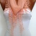 Salmon Cotton Shawl Scarf -Headband Cowl with Lace Edge