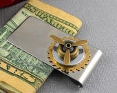 Money Clip, Airplane Propeller, Silver, Watch Gear, Industrial, Vintage Inspired