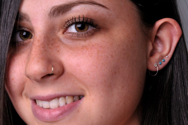 NOSE RING / Ear / Cartilage / Helix hoop 6mm inner diameter textured Sterling Silver. Handcrafted