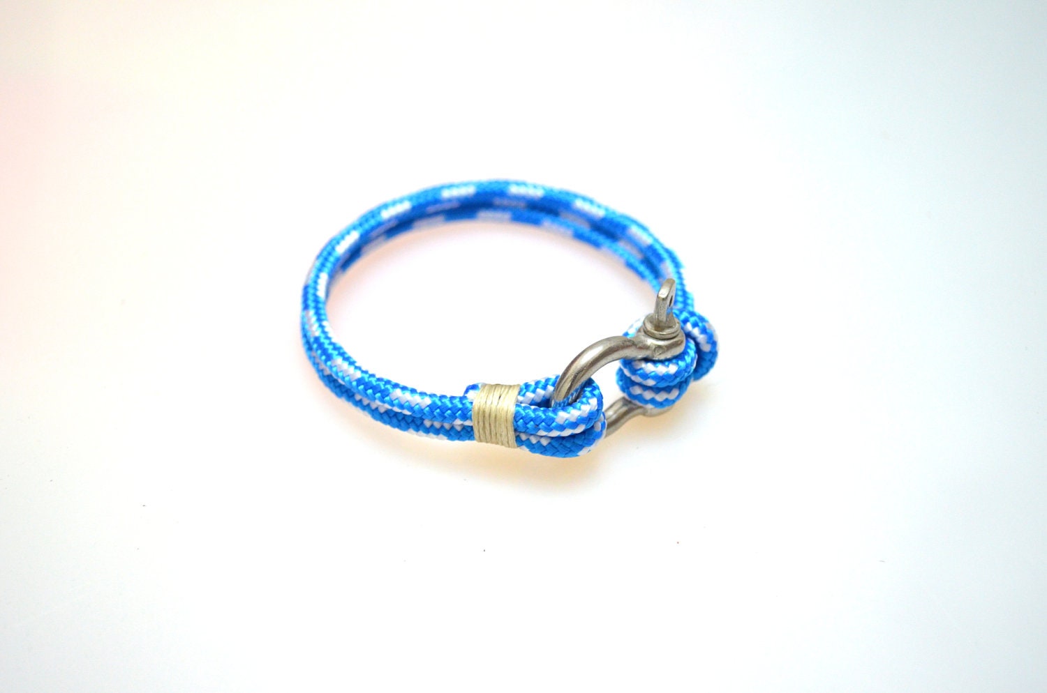 Nautical Sailing Bracelet  Stainless steel  Shackle -Rope Bracelet- Paracord Bracelet- Blue&White