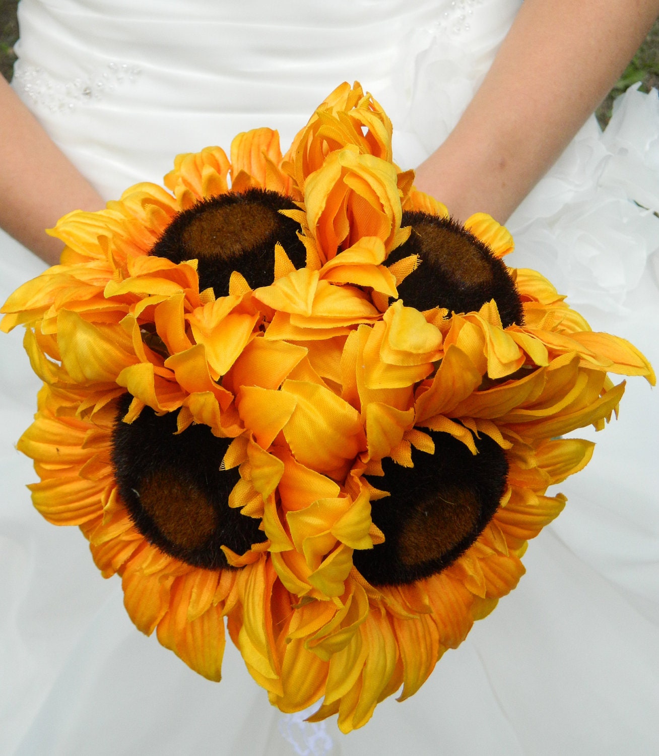 Sunflower Bouquet, SALE, yellow, autumn fall wedding summer, vintage, lace, bridal bouquet,  bridea bouquet, silk wedding flowers,