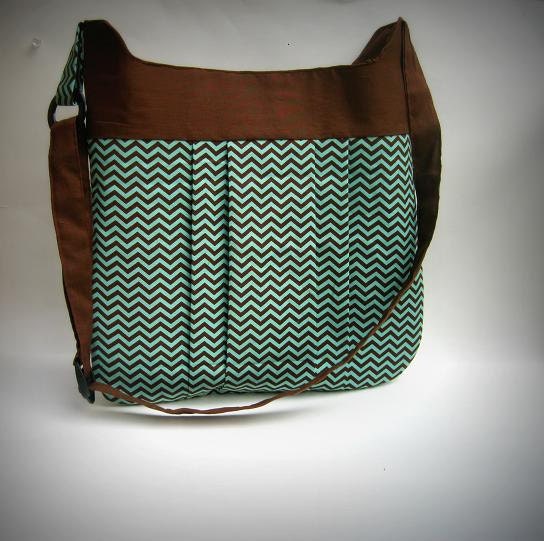 Chevron Bag  in Teal and Brown / purse / crossover shoudler bag / messanger bag