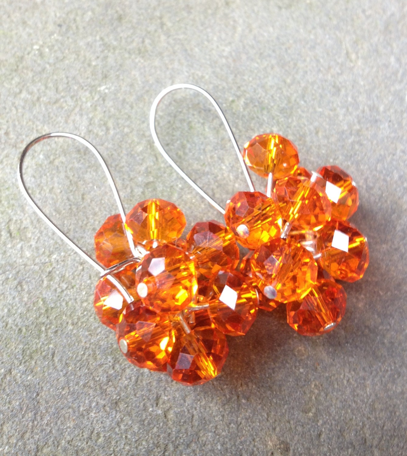 Orange Crystal Cluster Sterling Earrings