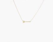 Horizontal Arrow Necklace // Sideways Arrow in Brass & 14k Gold Filled Chain
