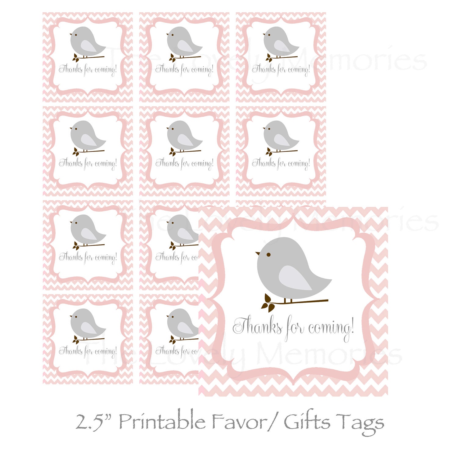 Birdie Baby Shower Pink chevron Lines Gift/Favor Tag Set Il_170x135