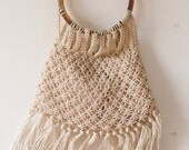 Sale 10% off Vintage Macrame Handbag Purse from the 1970s from France - Synthetic Cord - Plastic Handles - Ivory