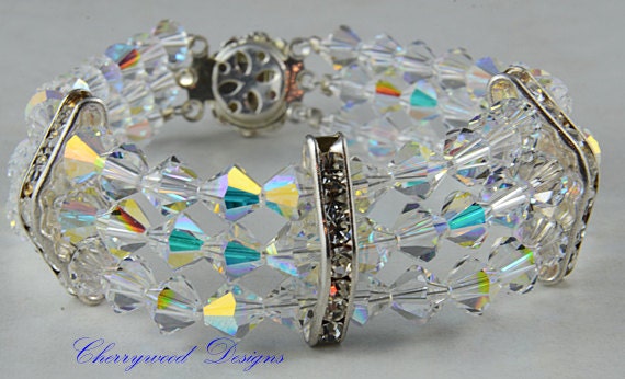 Swarovski Crystal AB 3 row Bracelet, Bridal Bracelet, Wedding, Bridesmaid Jewellery, Formal, Prom, Special Occasion