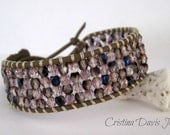 Leather Beaded Cuff, Light Amethyst Luster, Indian Summer, Beautiful Jewelry, Boho Chic, Holiday Gift Ideas