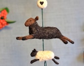 Woolly Sheep and Lamb - Jingle Bell Ornament - Holiday or Year Round Ornament