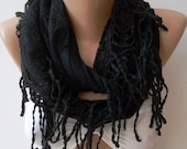 Feminine Scarf  Sexy Scarf  Black Scarf   Cotton and Tulle