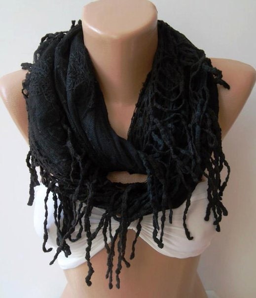 Feminine Scarf Sexy Scarf Black Scarf Cotton and Tulle