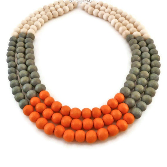 Multi Strand Necklace - Color Block Necklace - Wood Necklace - Multi Colored Necklace - Wooden Jewelry - Statement Necklace