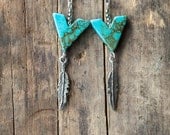 Geometric Arrow Earrings with Feather Charm - Handmade Artisan Jewelry