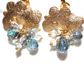 London Blue Topaz Earrings Pear Gold Vermeil Cloud Cluster Dangle Earrings