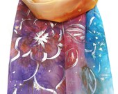 Galaxy Scarf. Hand Painted Long Silk Scarf. Multicolor Silk Scarf. Roses Nebula Scarf. Gift for Her. 14x71 in. (35x180cm). Ready2Ship.
