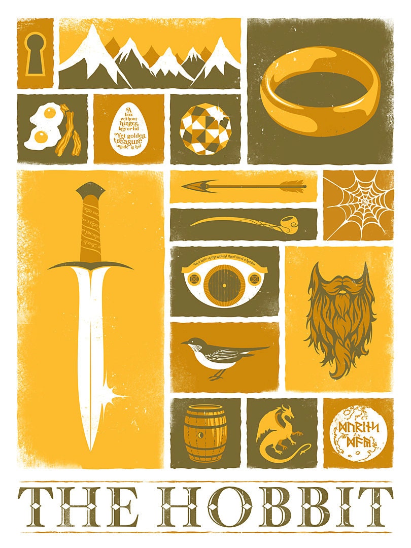 The Hobbit, Tolkien, Lord of the Rings, Fantasy, Movie, Poster, Art Print, 9x12