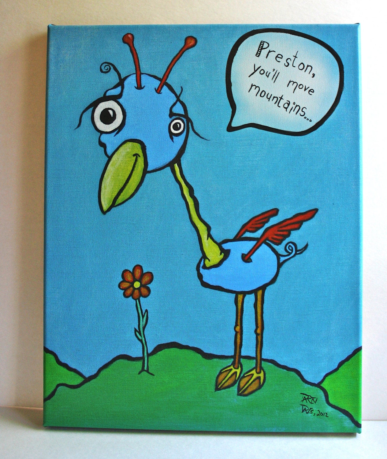 11.5x15.5" Stretched Canvas Custom Typography Giclee Nursery Print. "Gootsie the Bird."