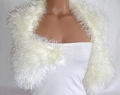 Hand knitted crocheted (Ivory) short sleeve wedding bridal bolero shrug by Arzu's Style