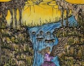 Sculptural Surreal Guardian Angel Painting, Heavy Textured Abstract Art, Fantasy Children Art, Mixed Media