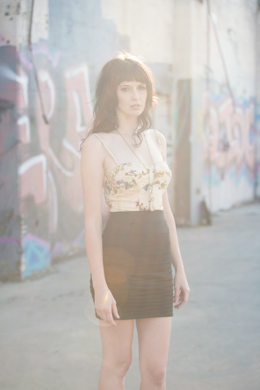 Black mini skirt - stretch jersey with structured pleats and pintucks, minimalist modern soft grunge fashion - small