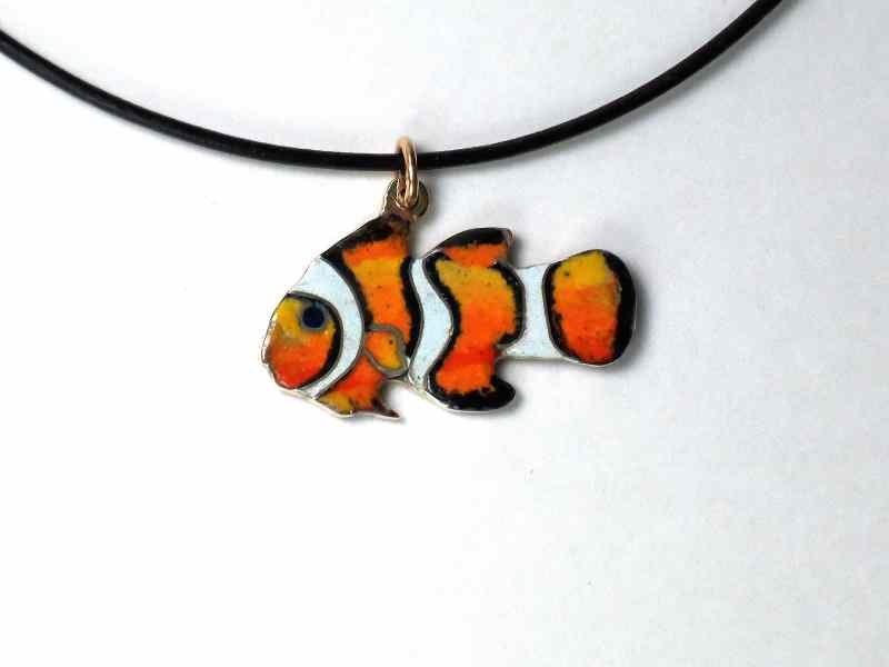Fish pendant, enamel necklace, Cloisonne jewelry