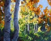 Original autumn aspen tree oil painting "Sierra's Radiant Aspens" 8 x 10