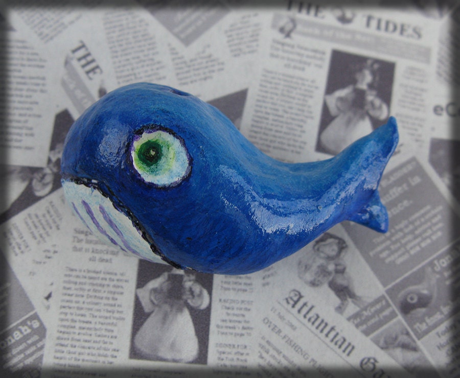 Blue Whale Brooch- Air dry clay whale marine character pin badge
