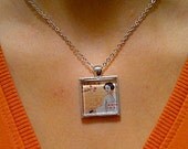 Artistic necklace, pendant from my original painting, Star wars inspire "Geysha Leia Ukiyo e", 1" silver color squared. Nickel and lead free