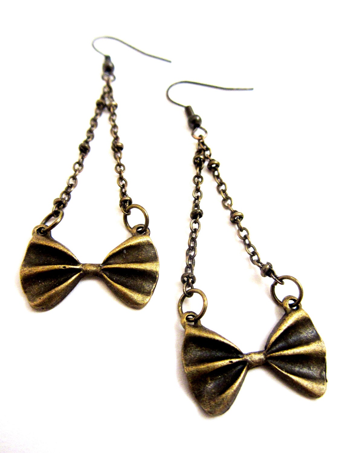 Bow Earrings, Antiqued Brass Bow Tie Earrings, Dangle Earrings