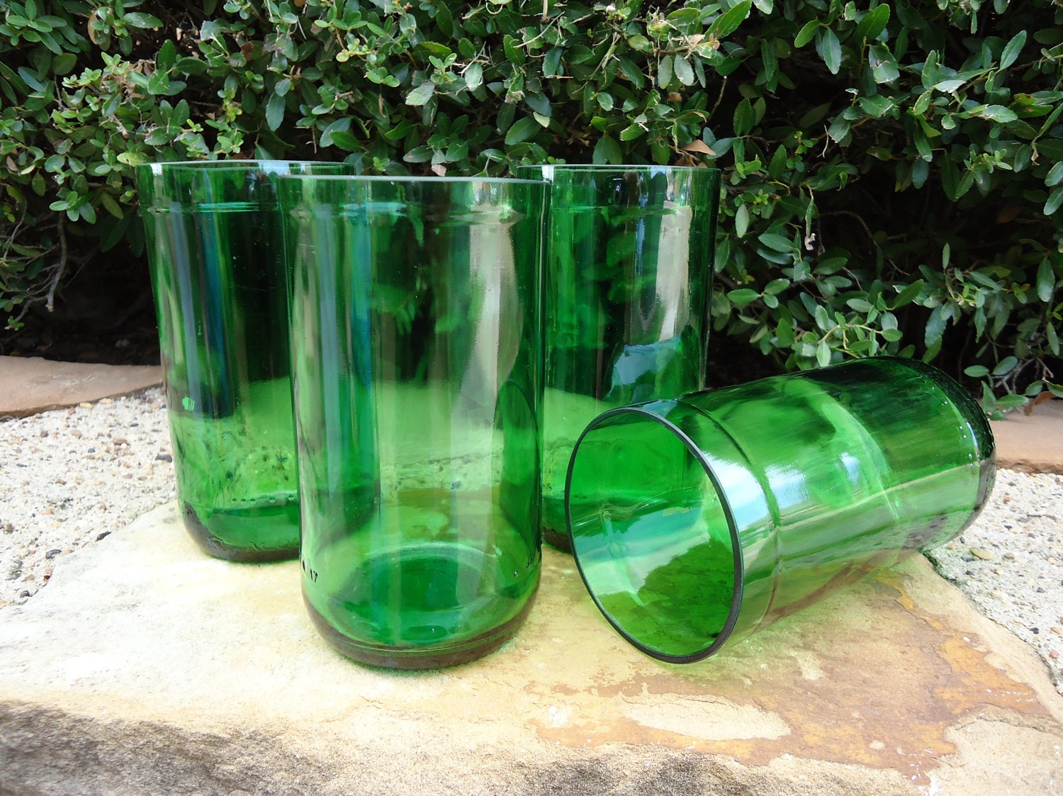 Drinking Glasses Tumblers from Recycled Pellegrino Water Bottles 16 oz Set of 4