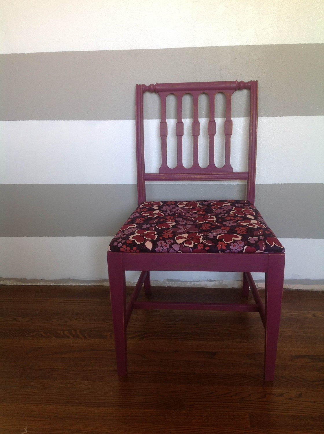 Distressed Antique Purple Flower Accent Chair