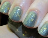 Misty Mountains Nail Polish - MINI - sage green with iridescent shimmer and gold glitter