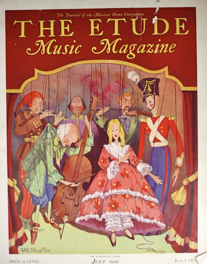 Vintage Magazine Cover / 1920's Etude Magazine / Puppet Musicians / Toy Band / Art Print / Wall Decor / Illustration