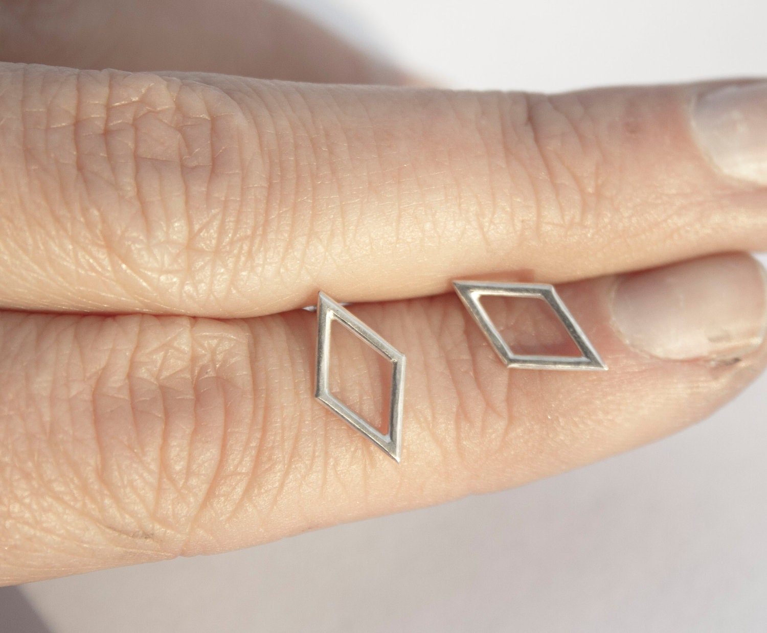 Diamond Shape Earrings, Sterling Silver Studs, Geometric Shape Earrings, Everyday Studs, Silver Posts, Simple Earrings