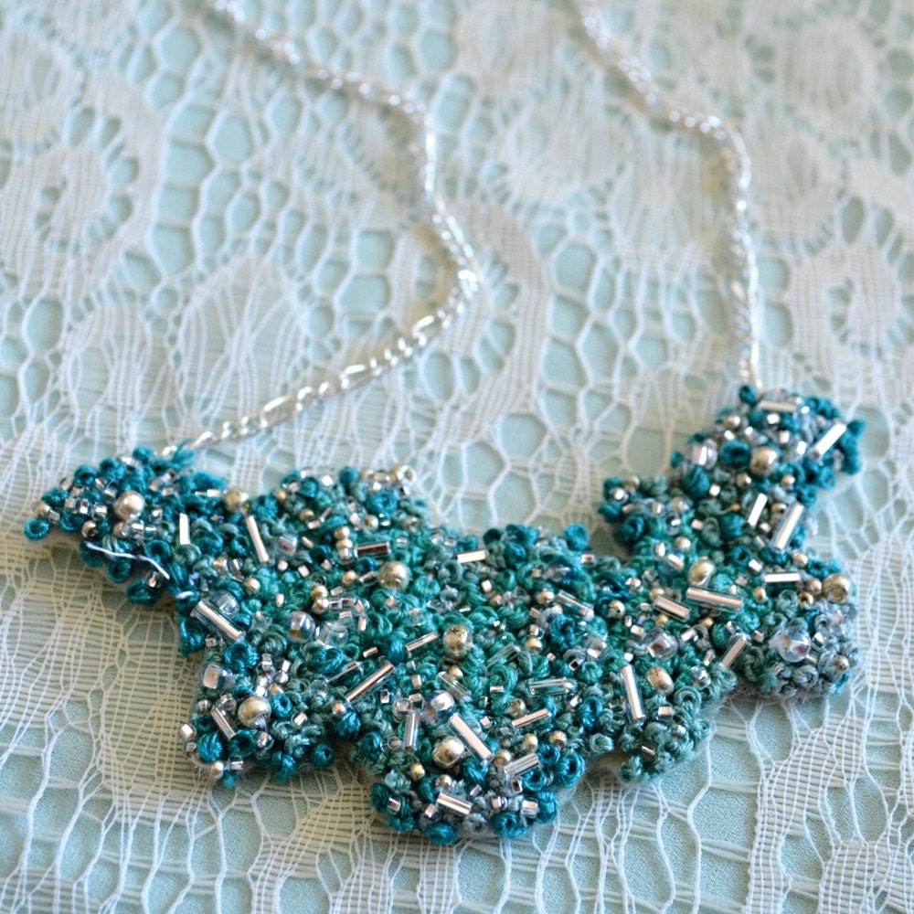 Breathtaking Mint Green Hand Embroidered/ Beaded Necklace - Kelly