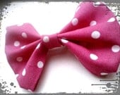 Pink and White Polka Dot Hair Bow- Pin Up Rockabilly Minnie Mouse