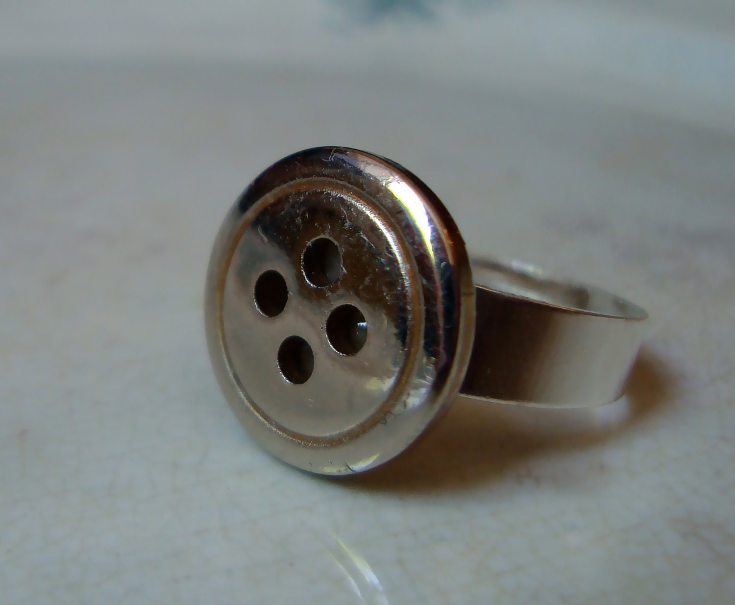 Silver Shine Button Ring