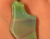 Pastel sea green and blue glass with purple lines fused recycled glass pendant necklace on silver chain jewelry OOAK handmade