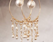 Bridal Chandelier Earrings, Gold Earrings, Pearl Wire wrapped, Bridal Earrings, Pearl Earrings, Gifts for her