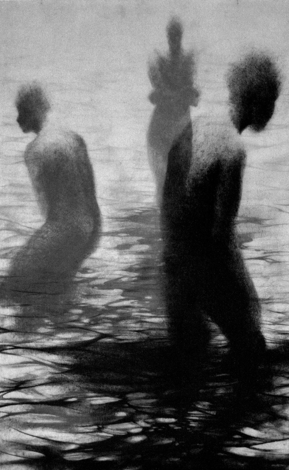 Haunting Figure Drawing Gothic Moody Dark Shadow Crayon Wading Water Fog Fine Art "Unseen III"