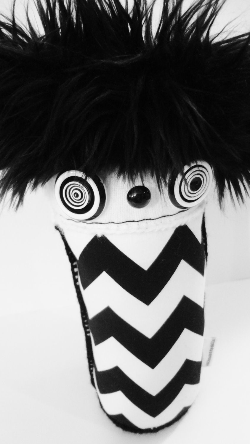 Plush Art Doll OOAK Black and White Chevron Zig Zag Modern Soft Sculpture Plush Plushie - polkadottydoll - FREE SHiPPiNG (Canada & US)