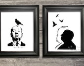 Alfred Hitchcock portrait Geekery wall decor Retro art Nerd Poster set Hitchcock's birds Blackbird print Modern wall art Pop culture decor