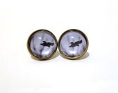 Stud Earrings - Hawk Silhouette, Bird, Nature, Grey, Bronze, Post Earrings, Earrings Stud,  Clip on earrings, Simple, Black, Woodland